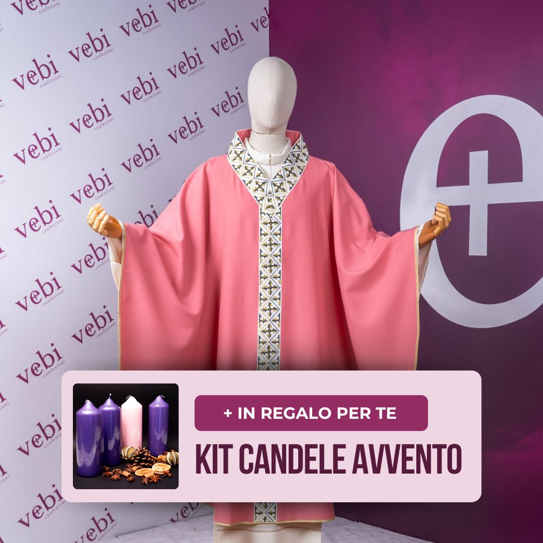 Casula Rosa con Stolone Stampato + Kit Candele Avvento