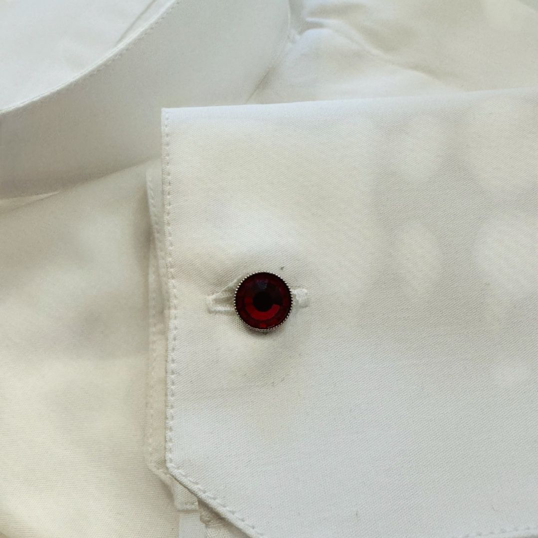 Gemelli per Camicia Tondi con Cristallo Rosso e Metallo Argentato