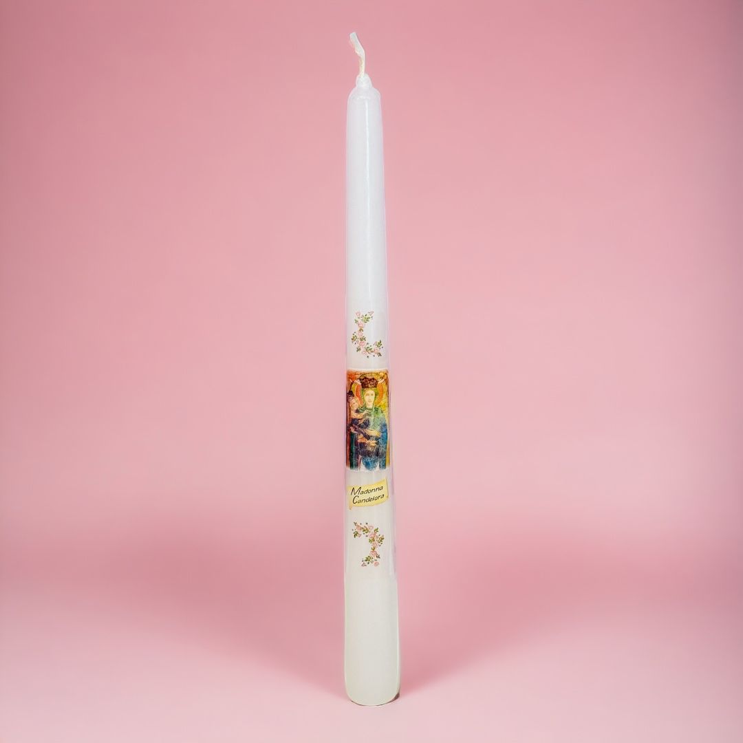 Candela Bianca con Madonna della Candelora h. 24 cm