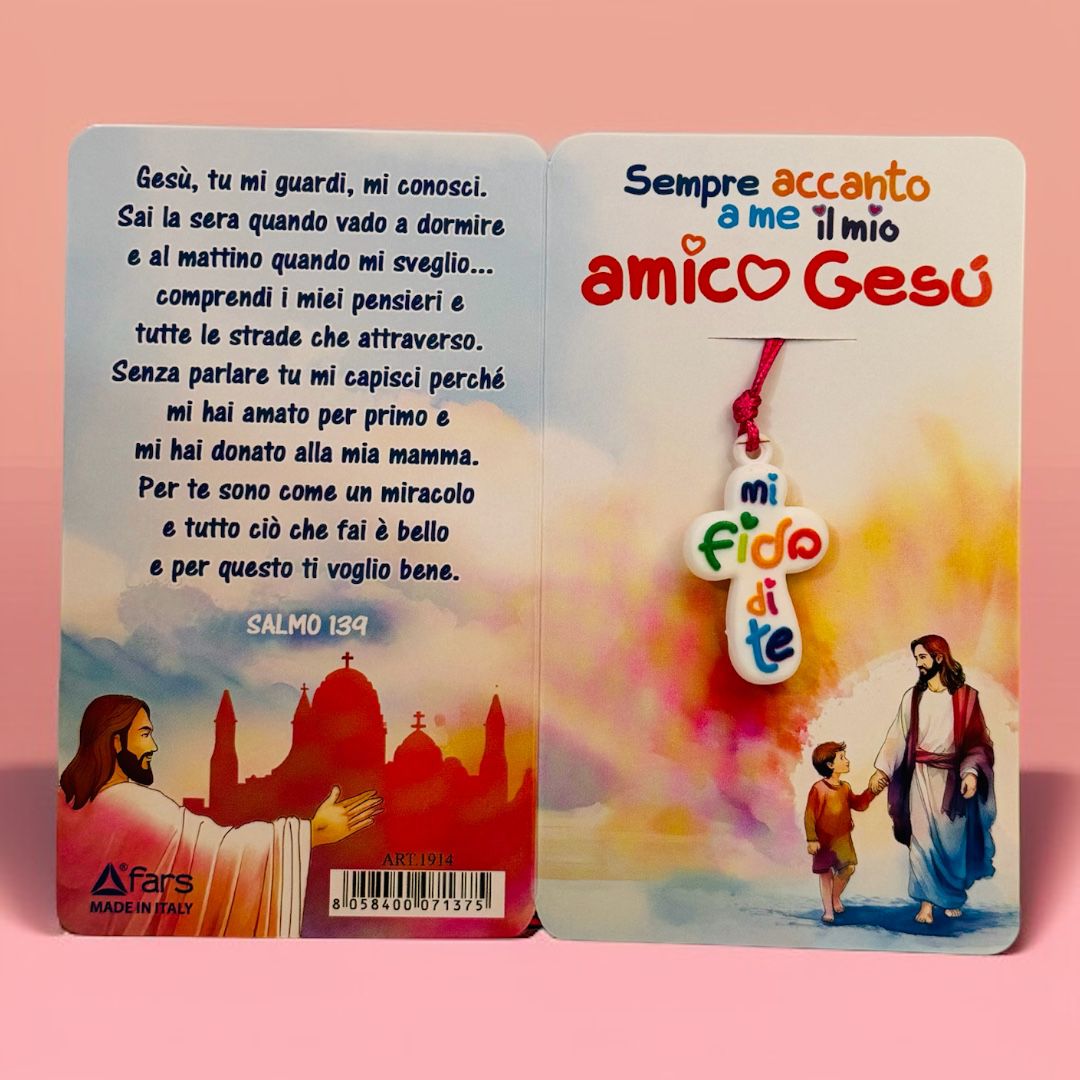 Collana Mi Fido Di Te, Sempre Accanto a Te il Mio Amico Gesù (Colori Cordino Disponibili)