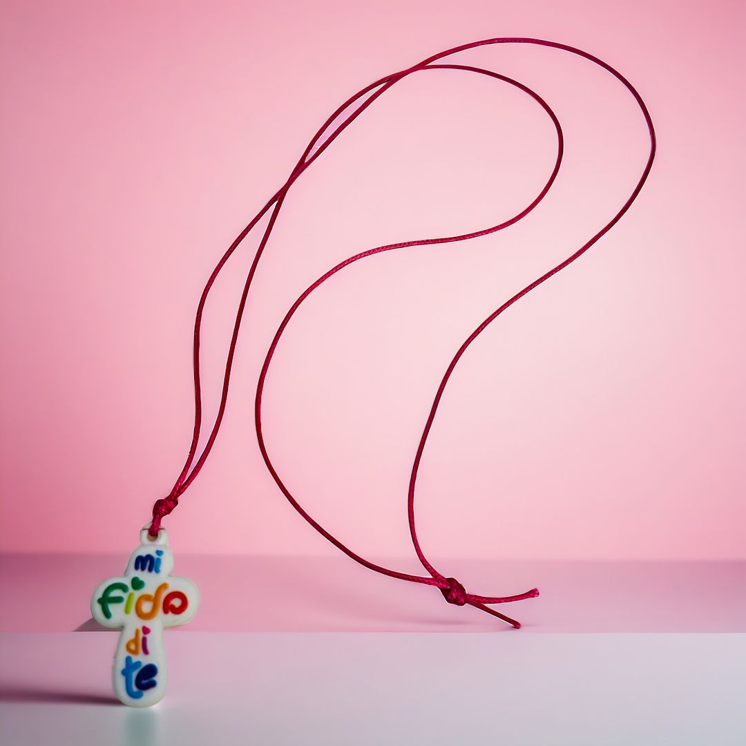 Collana Mi Fido Di Te, Sempre Accanto a Te il Mio Amico Gesù (Colori Cordino Disponibili)