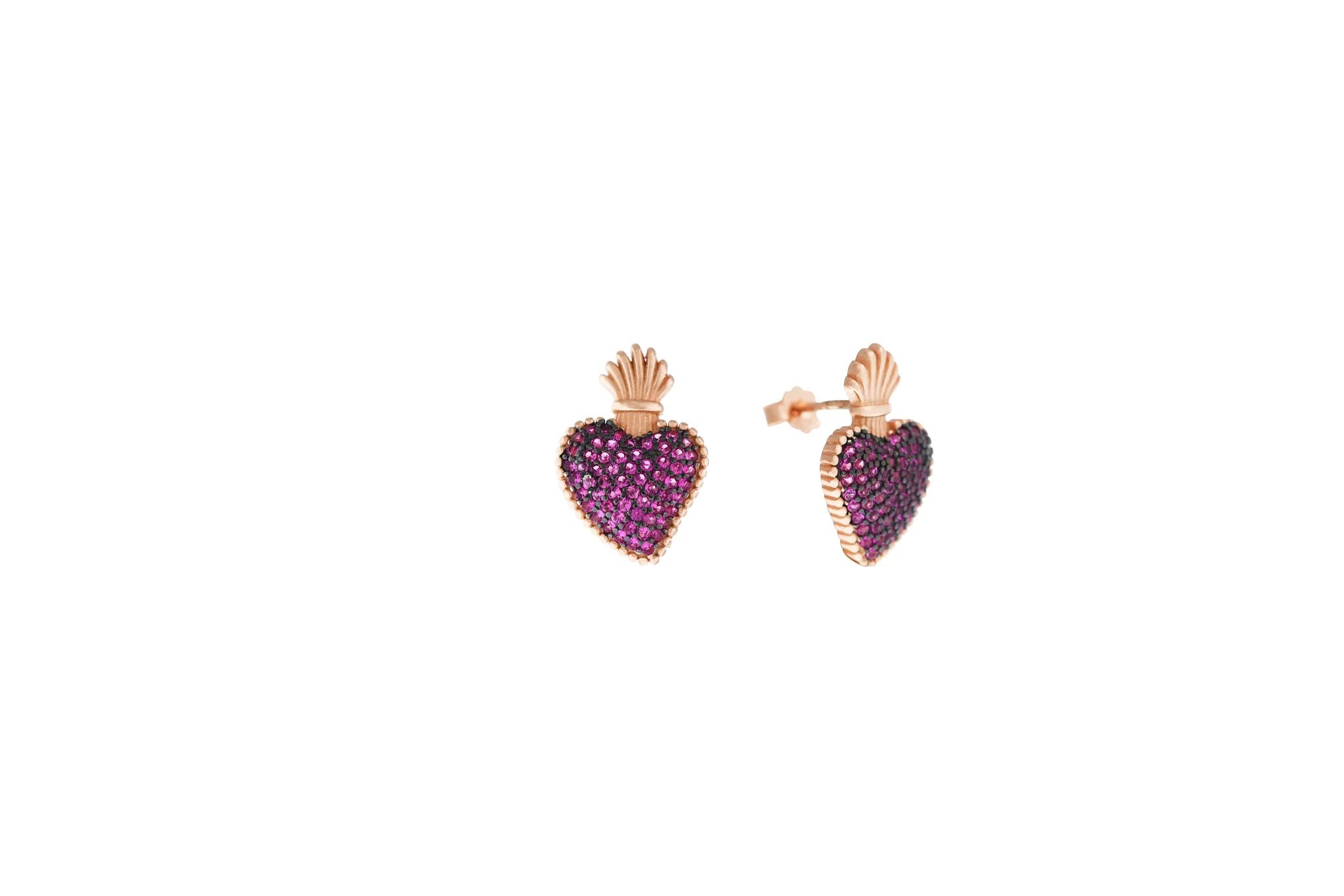 Orecchini in Argento Sacro Cuore con Zirconi Color Ciliegia