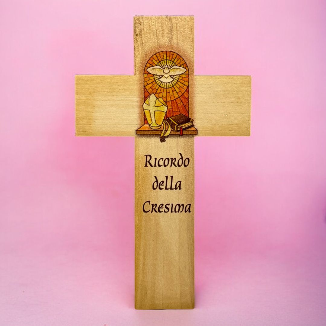 Croce Legno da Regalare come Dono per la Santa Cresima Misura 9x15 cm