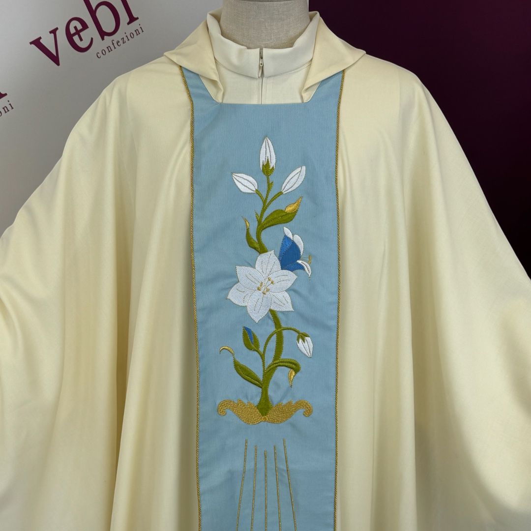 Casula Mariana per Liturgia in Sallia di Lana 100% Stolone Azzurro