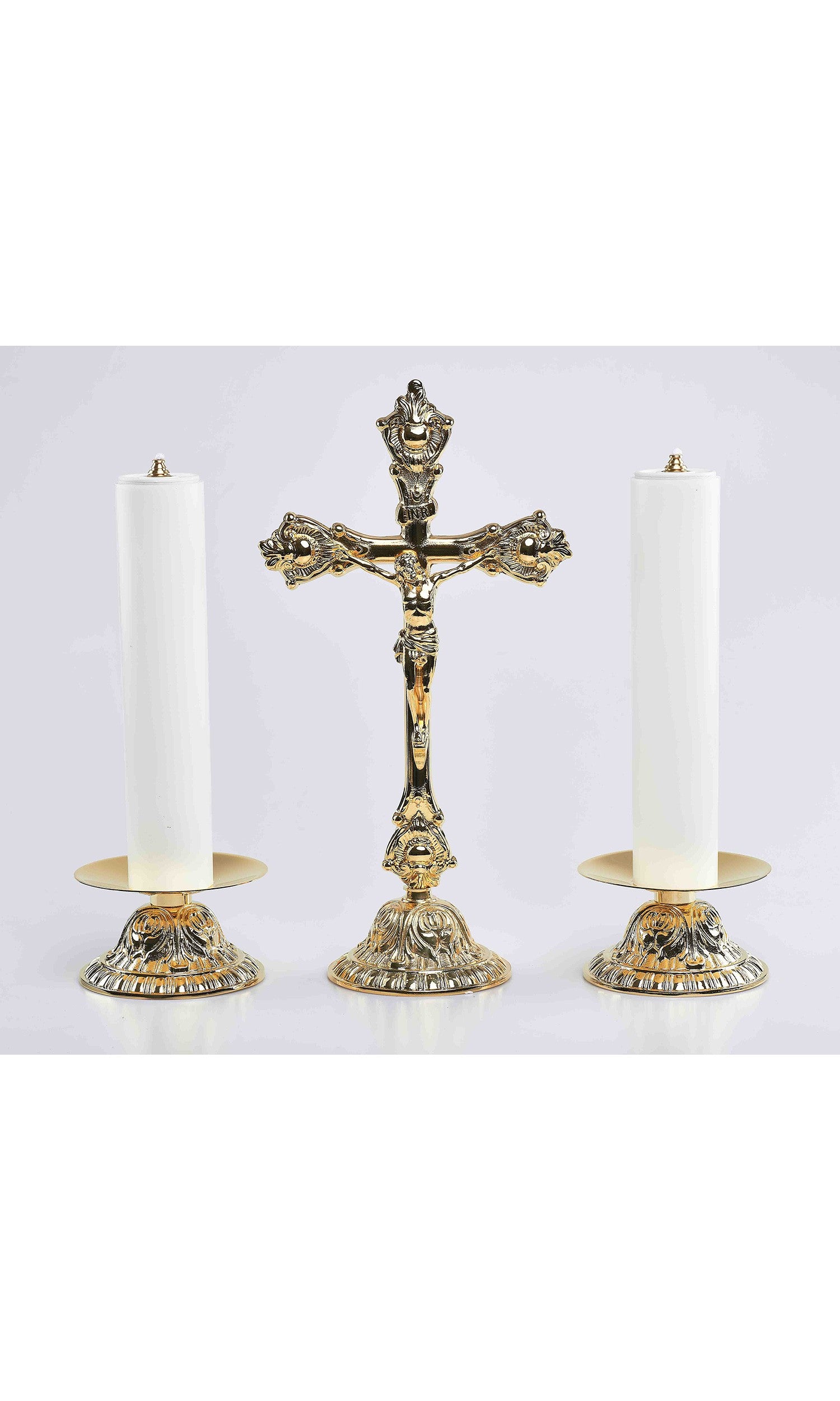 Coppia di candelieri con finte candele base decorata