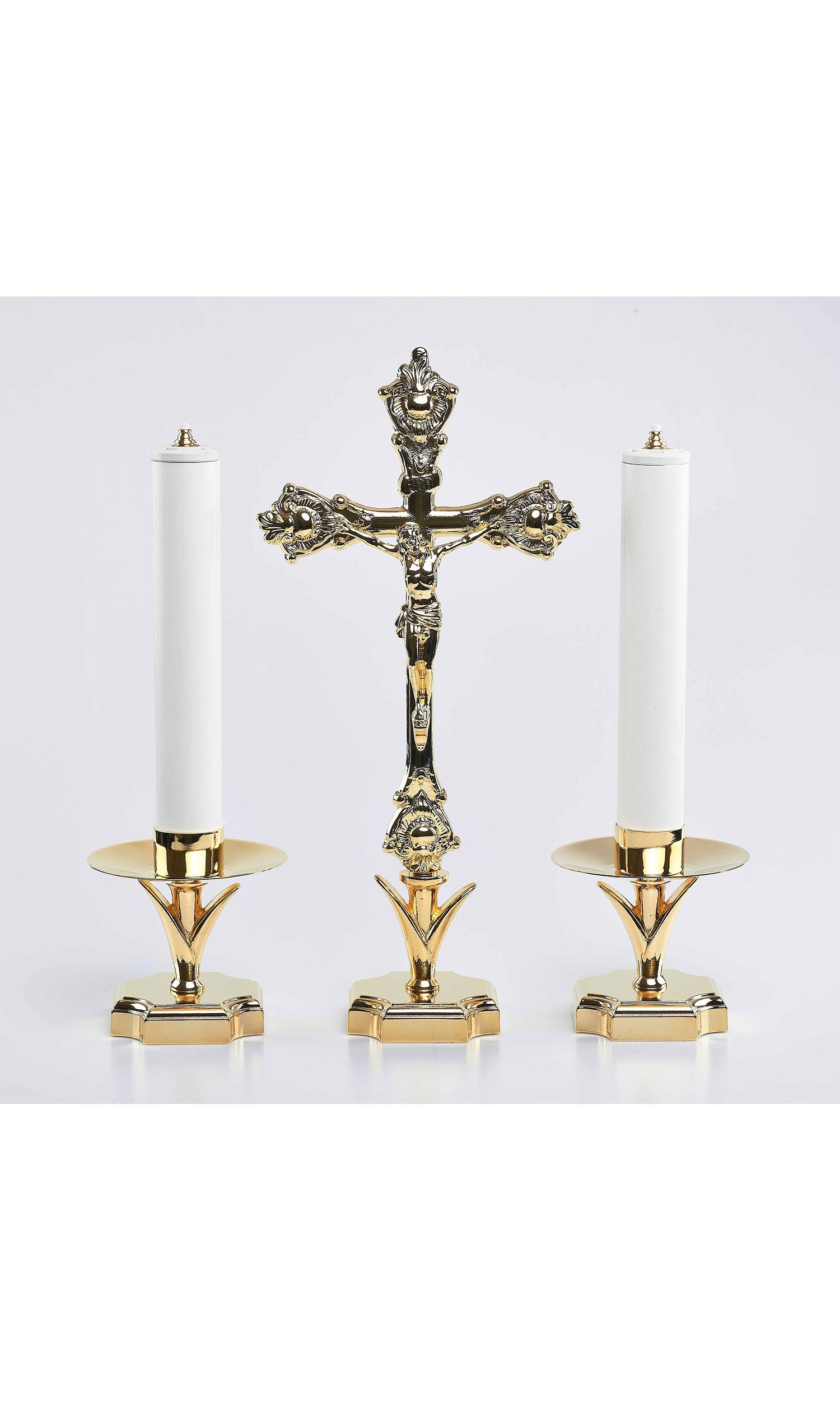 Coppia di candelieri con finte candele base quadrata
