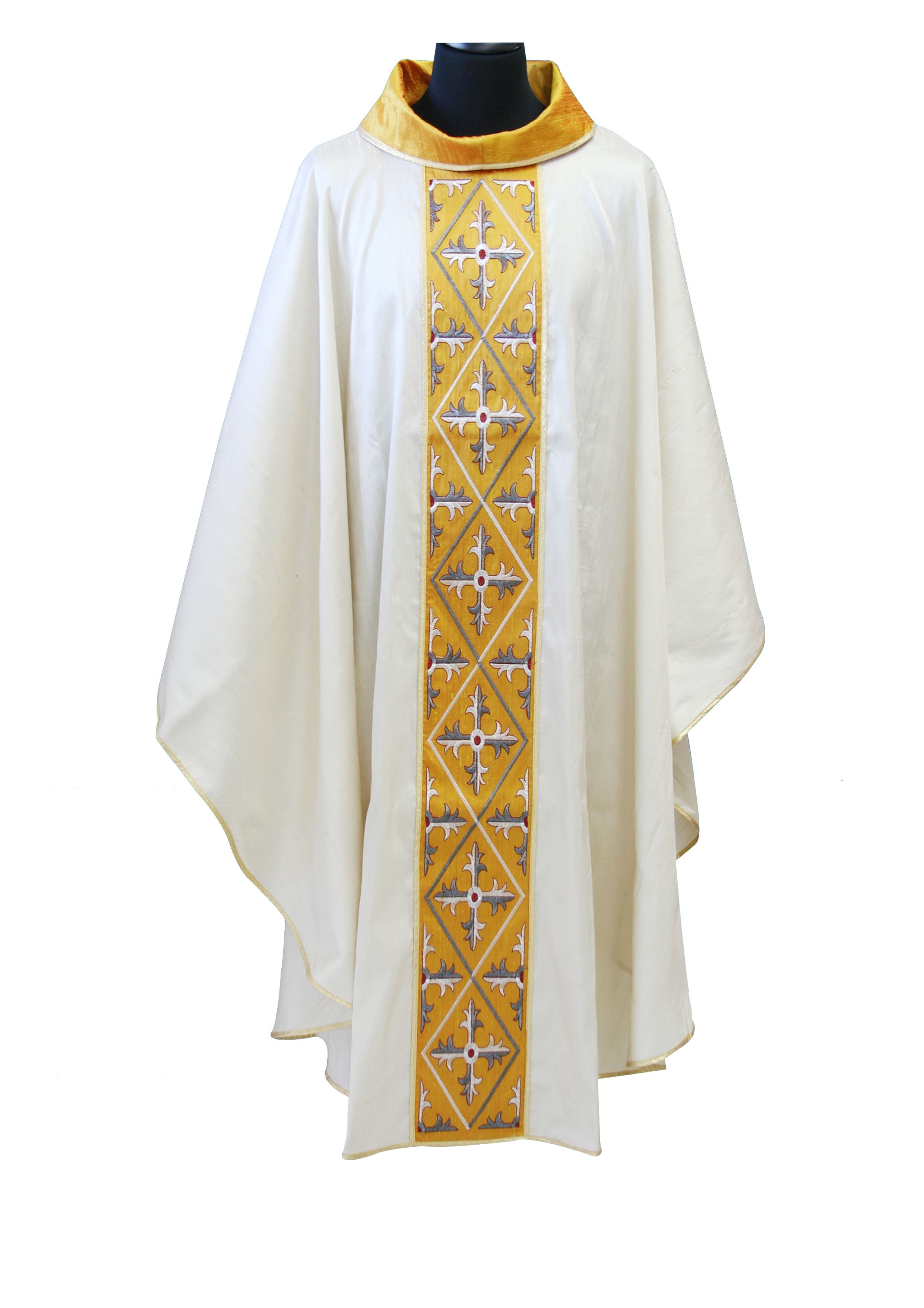 Casula Liturgica Seta con Stolone stampato oro con Croci particolari