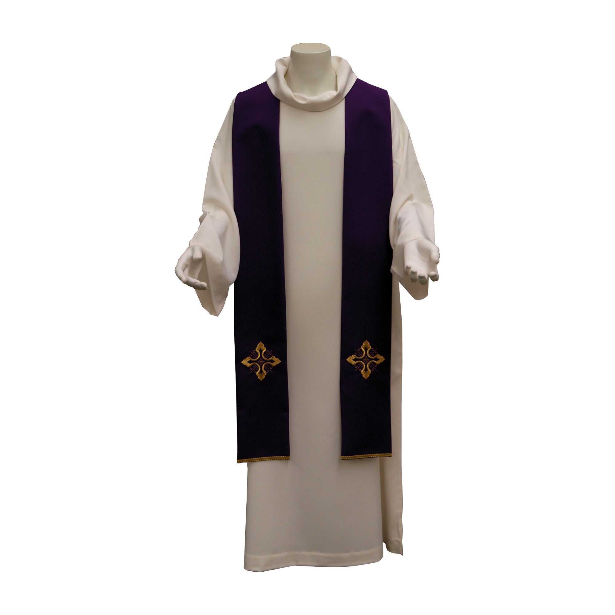 Stola per Sacerdote  Ricamo Croce Rifinitura Oro (Colori Liturgici Disponibili)