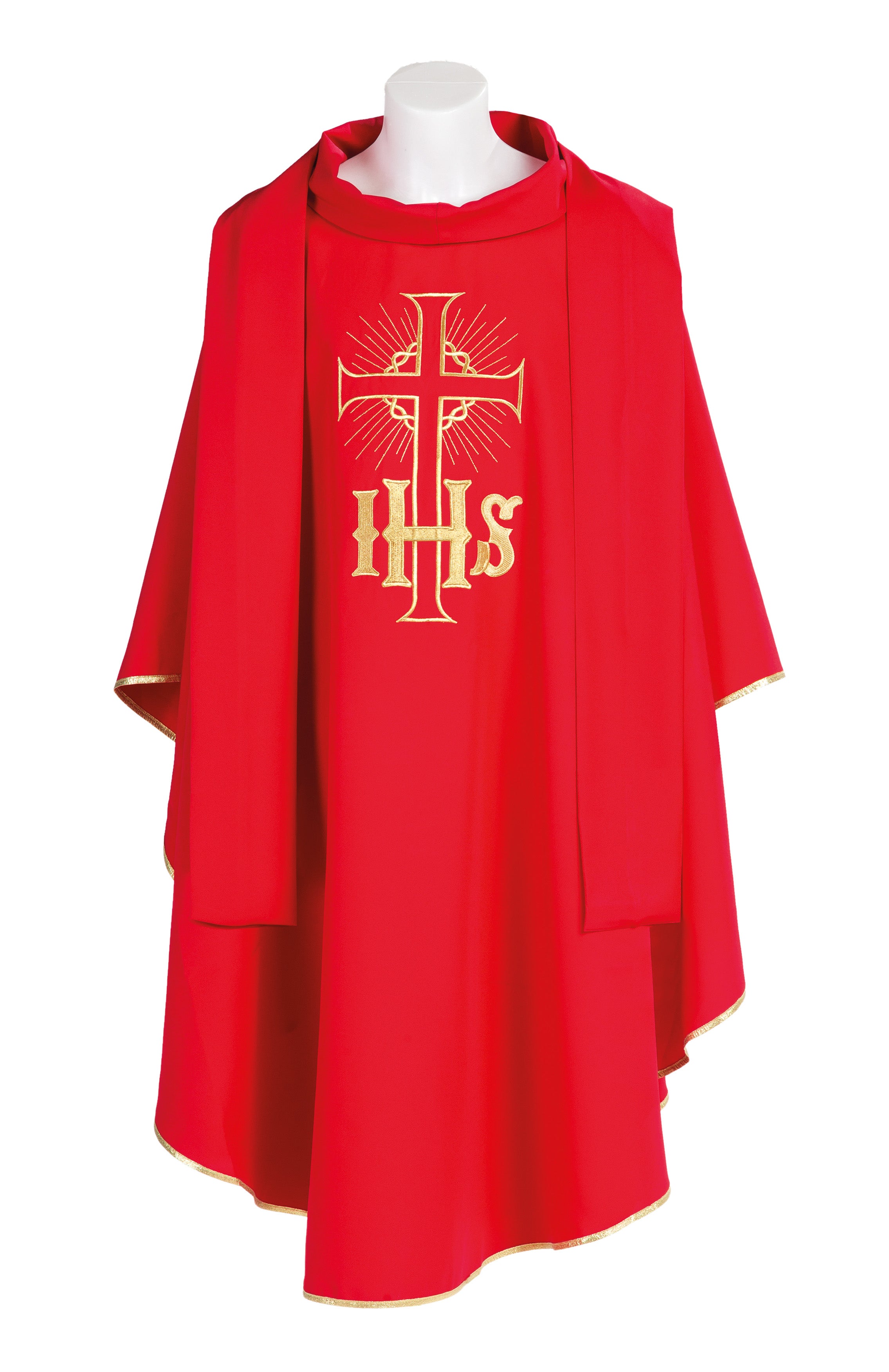 Casula Ricamo IHS Oro con Collo Rovesciato o Girocollo (Colori Liturgici Disponibili)