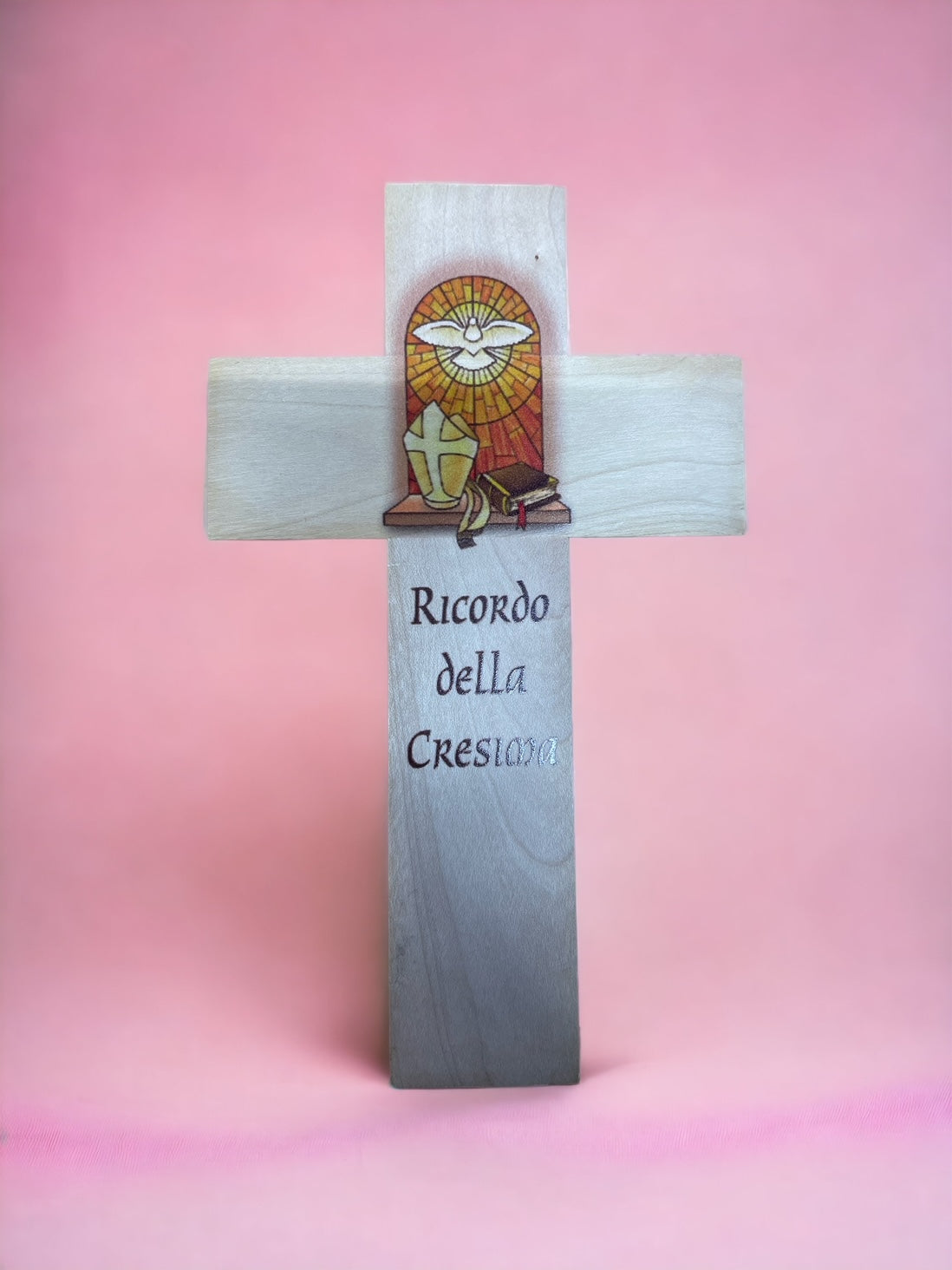 Croce legno da regalare come dono per la Santa Cresima Misura 9x15